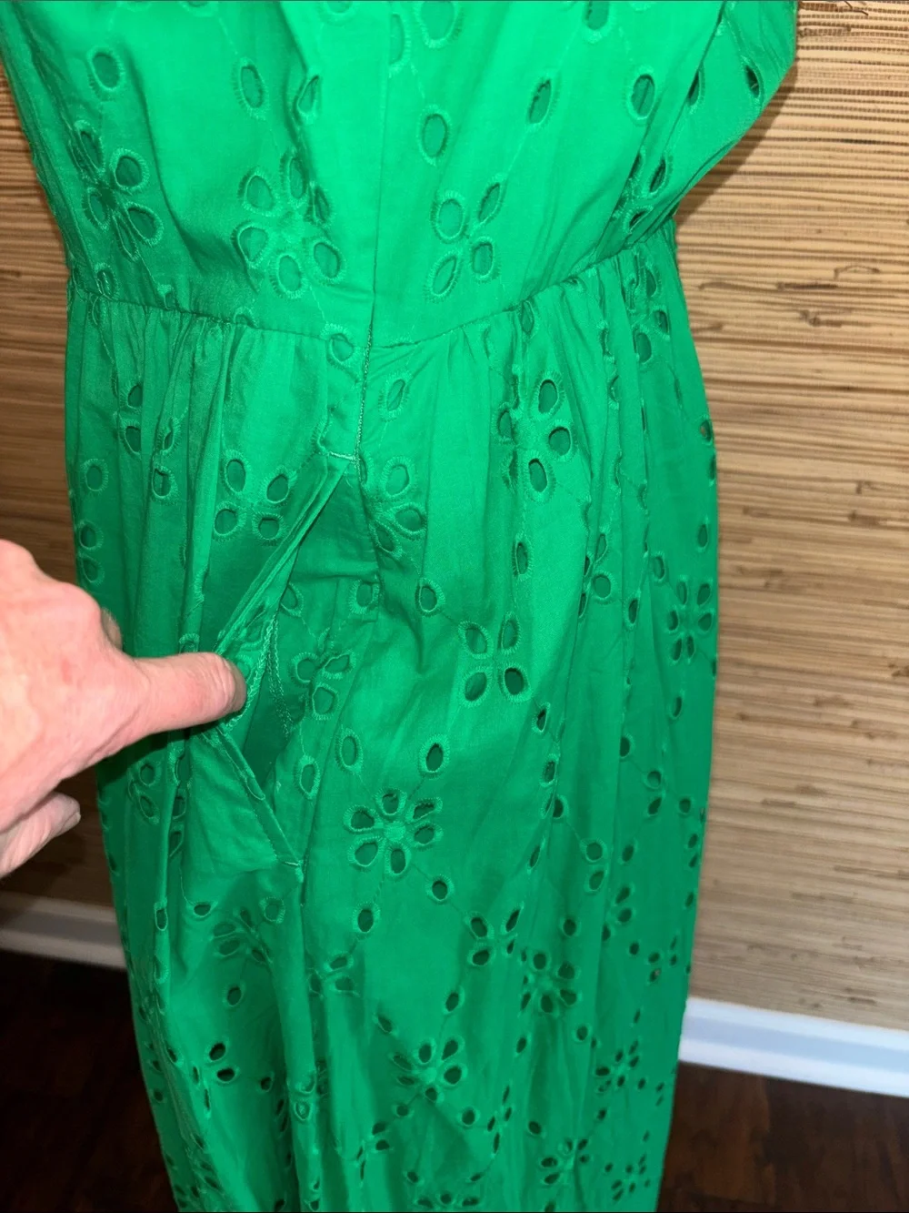 J. Crew size 10 Green sleeveless Eyelet Midi lined Dress with pockets nwt!